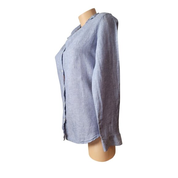 Sigrid Olsen 100% Linen Blue Long Sleeve Button-Up Shirt w/Button freature - Picture 6 of 12